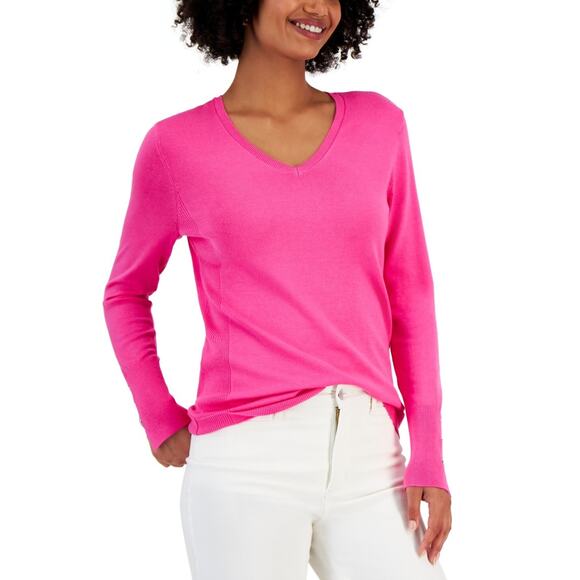 Banana Republic Women's V-Neck Sweater in Neon Pink Long Sleeve - Size L - Picture 1 of 7